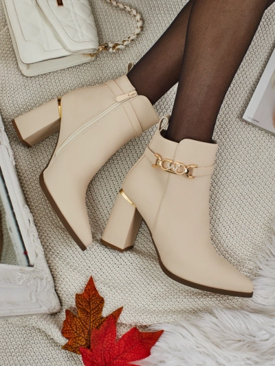 Botine de damă eco piele întoarsă cu toc gros Ostirena