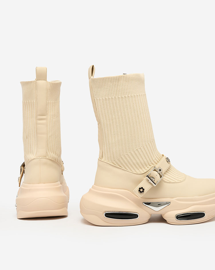 Royalfashion Cizme sport de damă cu partea superioară a'la ciorapului în bej Folden