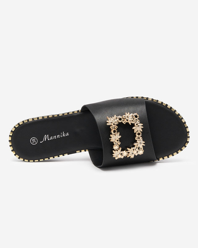 OUTLET Papuci de dama eleganti negri cu decor auriu Meriso - Incaltaminte