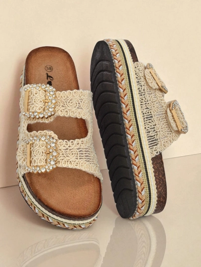 Royalfashion Saboti de damă cu catarame cu strasuri GlamCork
