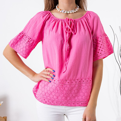 Bluză fucsia pentru femei cu broderie ajurată - Îmbrăcăminte