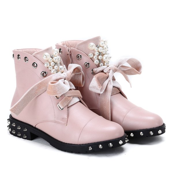 Różowe workery z perełkami i cyrkoniami Kim - Obuwie