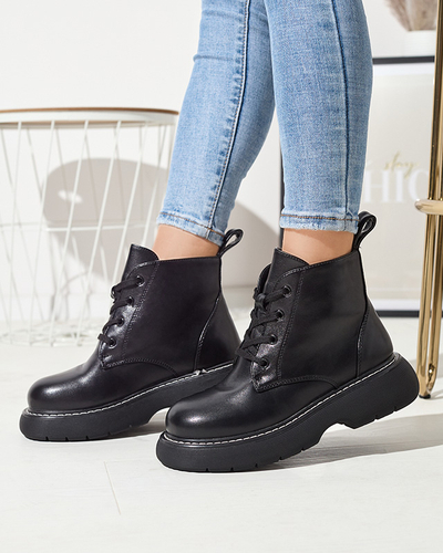 Cizme negre de damă din piele ecologică cu talpă solidă Getys - Încălțăminte