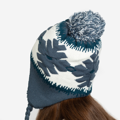 Palarie izolata de dama bleumarin cu fulgi de zapada cu pompoane - Accesorii