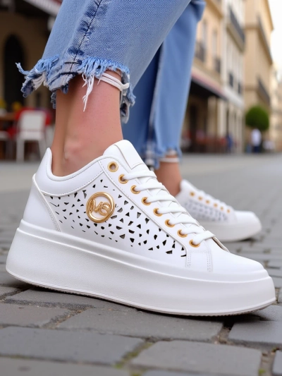 Aurelia Bianca – Adidași albi cu platformă Royalfashion Ecru