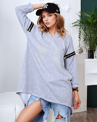 Royalfashion Hanorac supradimensionat pentru femei gri cu fermoare