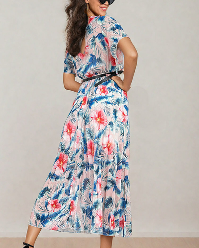 Royalfashion Rochie midi plisată cu motive florale pentru femei