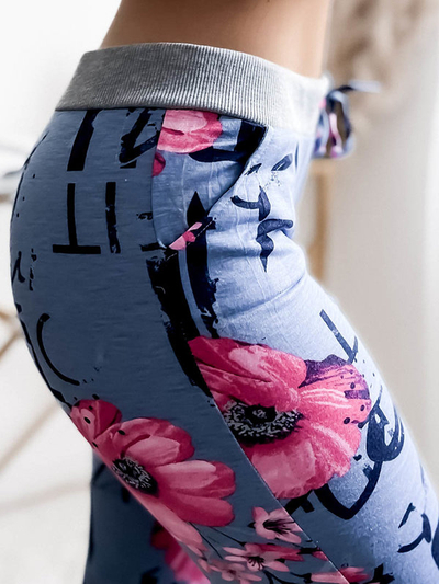 Pantaloni scurți de damă 3/4 albaștri și roz cu imprimeu PLUS SIZE - Îmbrăcăminte