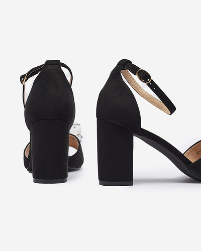 Sandale de damă pe postament cu cristale decorative, de culoare neagră Berlogo- Footwear