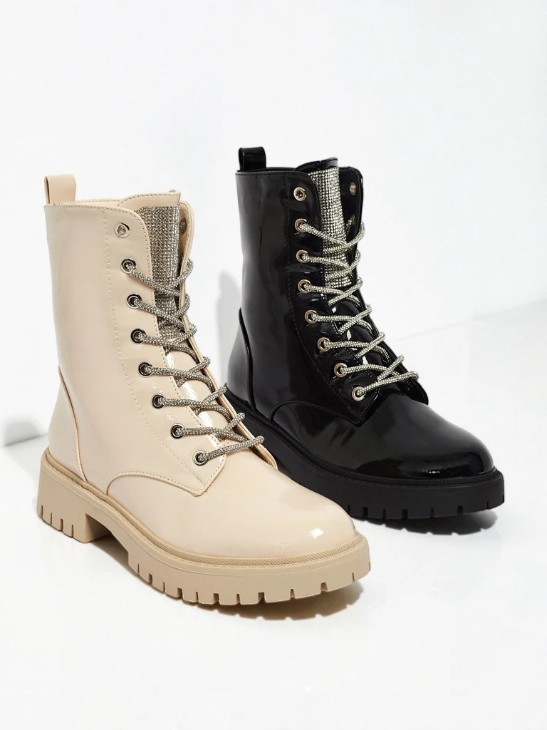 Botine de damă lăcuite cu șireturi Fjorra