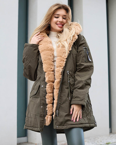 Jachetă de iarnă verde de damă PLUS SIZE - Îmbrăcăminte