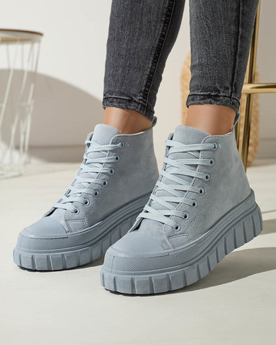 Cizme sport cu șiret pentru femei de culoare albastru deschis a'la sneakers Netara - Încălțăminte
