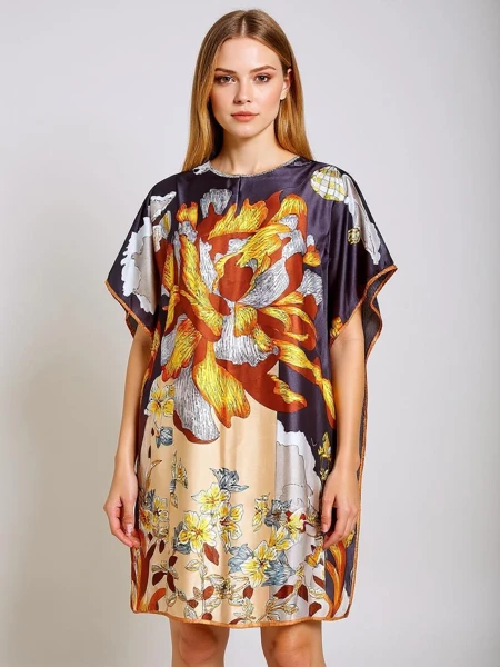 Sukienka Pareo Callista Nero cu motive florale colorate Royalfashion