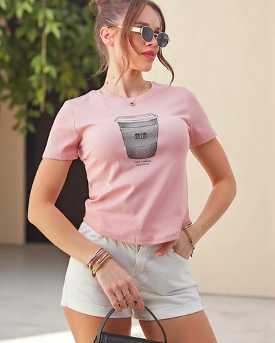 Royalfashion Tricou din bumbac pentru femei cu imprimeu cu strasuri