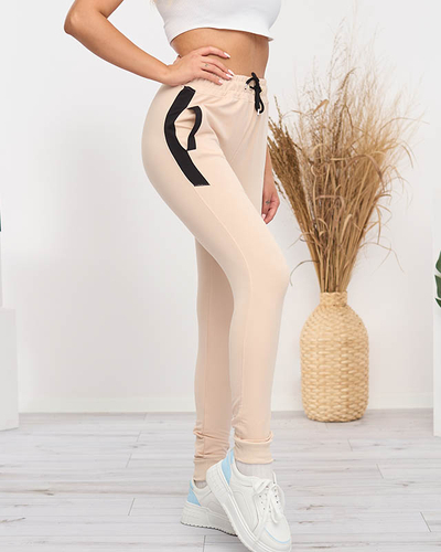 Pantaloni de trening de dama bej cu insertii- Imbracaminte
