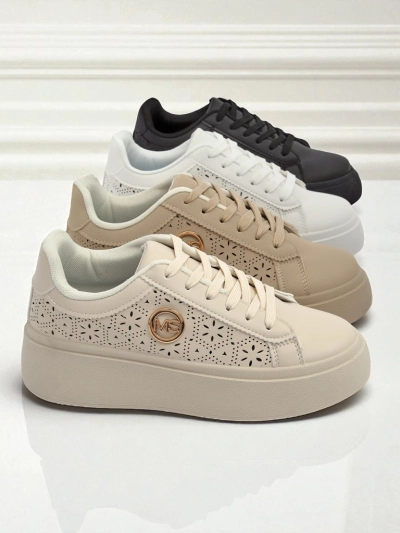 Aurelia Beżowe Sneakersy Platforma Royalfashion Skóra Eko