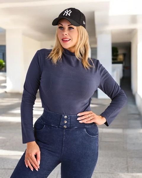 Pulover cu gât albastru bleumarin - Îmbrăcăminte