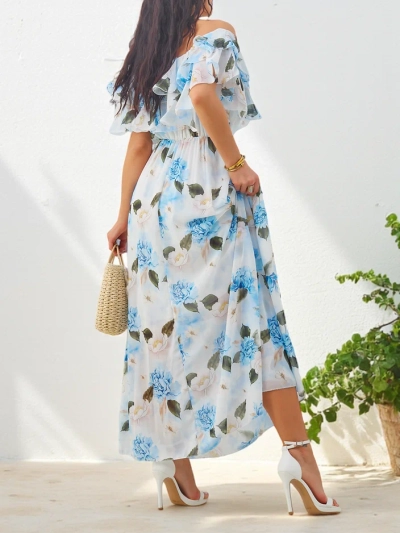 Royalfashion Rochie femei fără umeri cu mâneci scurte în diverse flori