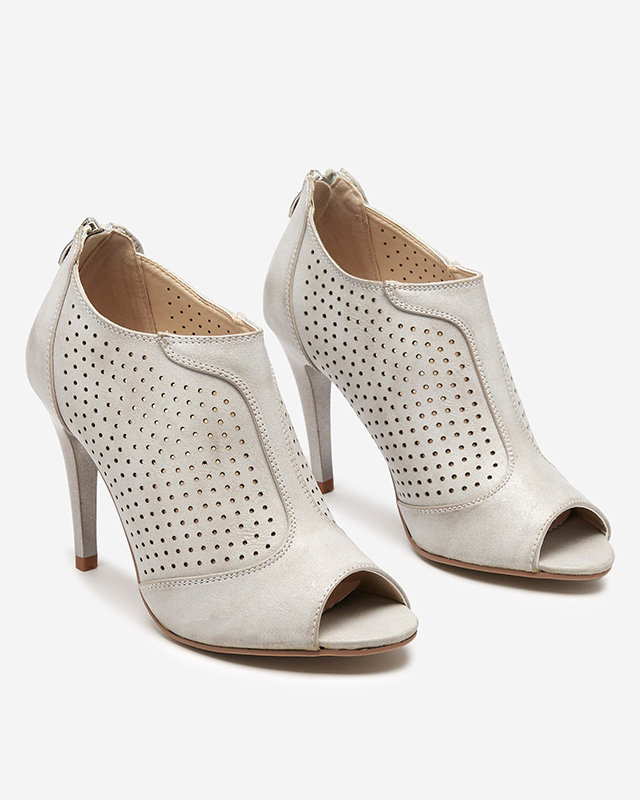 OUTLET Sandale de damă gri ajurate pe toc înalt Somigo - Pantofi