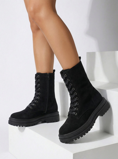 Botine damă eco piele întoarsă tip workeri Molistea