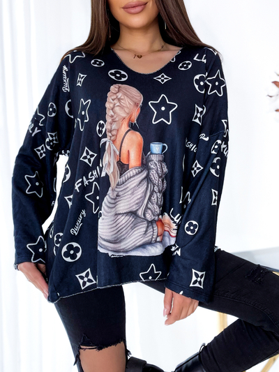 Royalfashion Bluză lungă pentru femei cu imprimeu