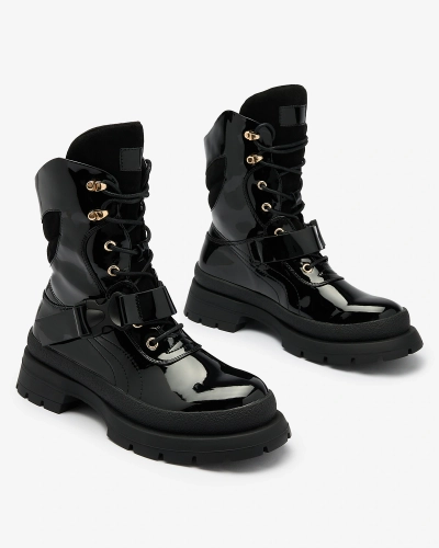 Royalfashion Cizme lăcuite de damă, negru Setogy