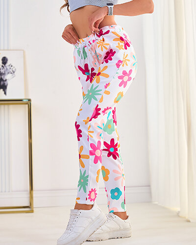 Royalfashion Pantaloni de damă din țesătură cu motive florale
