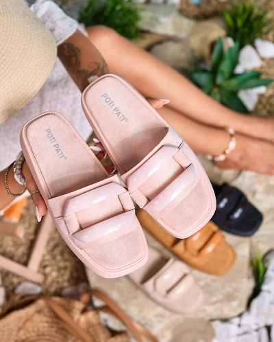 Șlapi de damă roz din eco-suede Omve - Încălțăminte