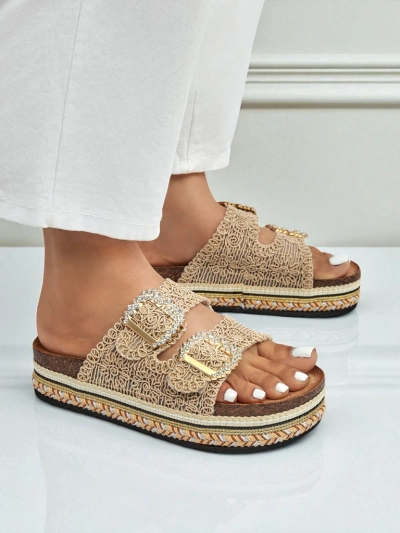 Royalfashion Sandale de damă cu catarame cu pietre GlamCork
