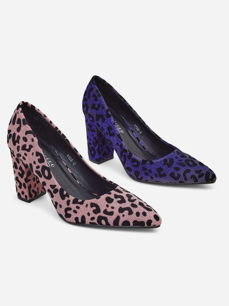Royalfashion Pantofi cu toc pentru femei, imprimeu leopard Leoart