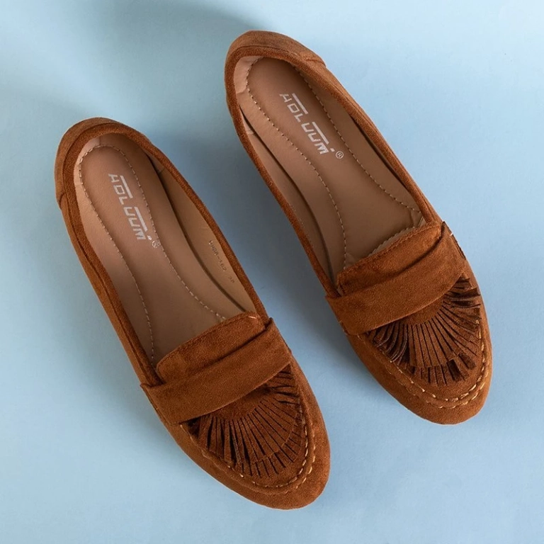 OUTLET Mocasini de damă ecologică de culoare camel cu franjuri Daiane - Încălțăminte