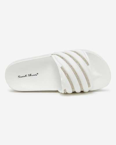 Papuci de dama albi cu zirconiu cubic Erikis - Incaltaminte