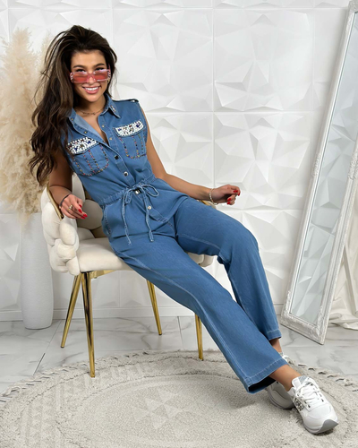 Royalfashion Costum de damă cu zirconii și perle