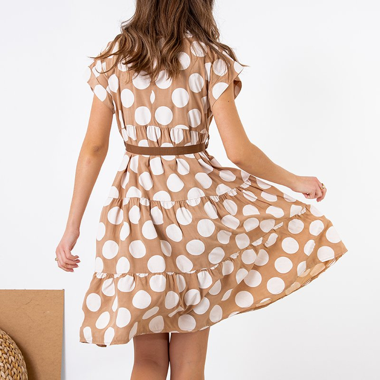 Rochie pentru femei bej cu buline - Îmbrăcăminte