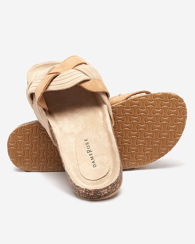 Papuci Zapri dama din piele intoarsa ecologica bej - Incaltaminte