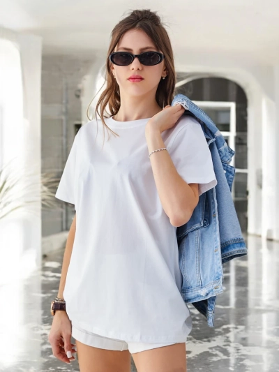 Royalfashion Tricou Casual din Bumbac pentru Femei cu Gât Rotund