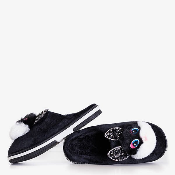 Papuci de damă negri cu iepurașul Pivi - Încălțăminte