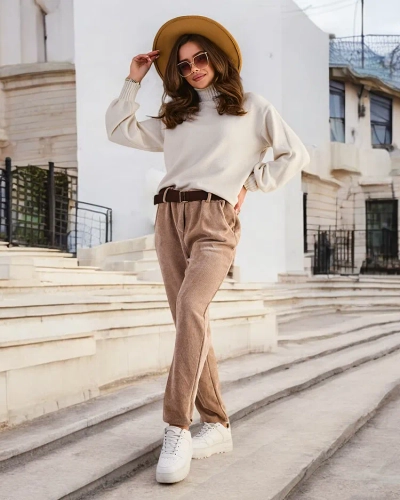 Royalfashion Pantaloni simpli pentru femei, asemănători cu catifeaua