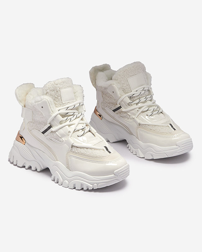 Pantofi sport de damă albi cu blană Sagglo- Footwear