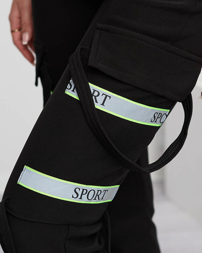 Pantaloni cargo negri de damă cu inscripții - Îmbrăcăminte