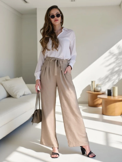 Royalfashion Pantaloni largi pentru femei cu curea