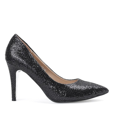 Czarne czółenka na szpilce Shiny Diamond - Obuwie