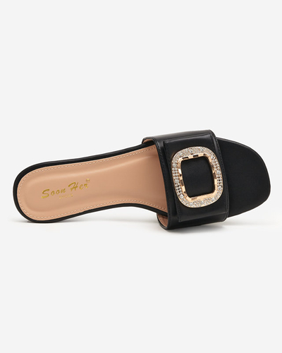 OUTLET Papuci de dama negri cu ornament cu zirconiu Iteria - Incaltaminte