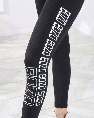 Set sport pentru femei negru cu inscripții argintii ICON- Îmbrăcăminte