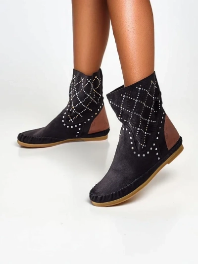 Cizme de gleznă Royalfashion pentru femei cu toc mic și ținte Stil Indian