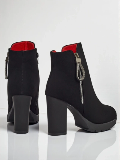 Botine de damă din piele ecologică cu toc gros Marellin