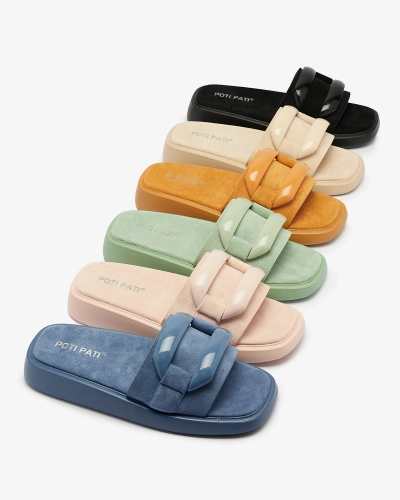 Șlapi de damă roz din eco-suede Omve - Încălțăminte