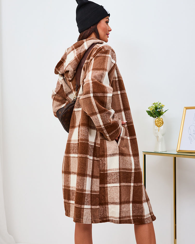 Royalfashion Palton cu carouri pentru femei maro