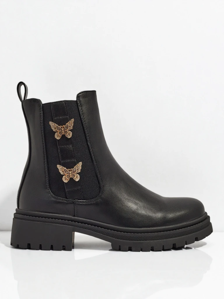 Botine de damă din piele ecologică cu fluturi Bravelle