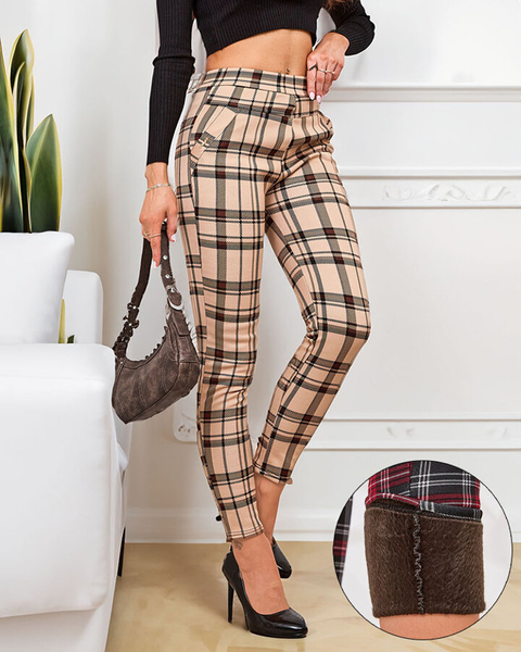 Royalfashion Pantaloni teggings pentru femei cu carouri încălzite